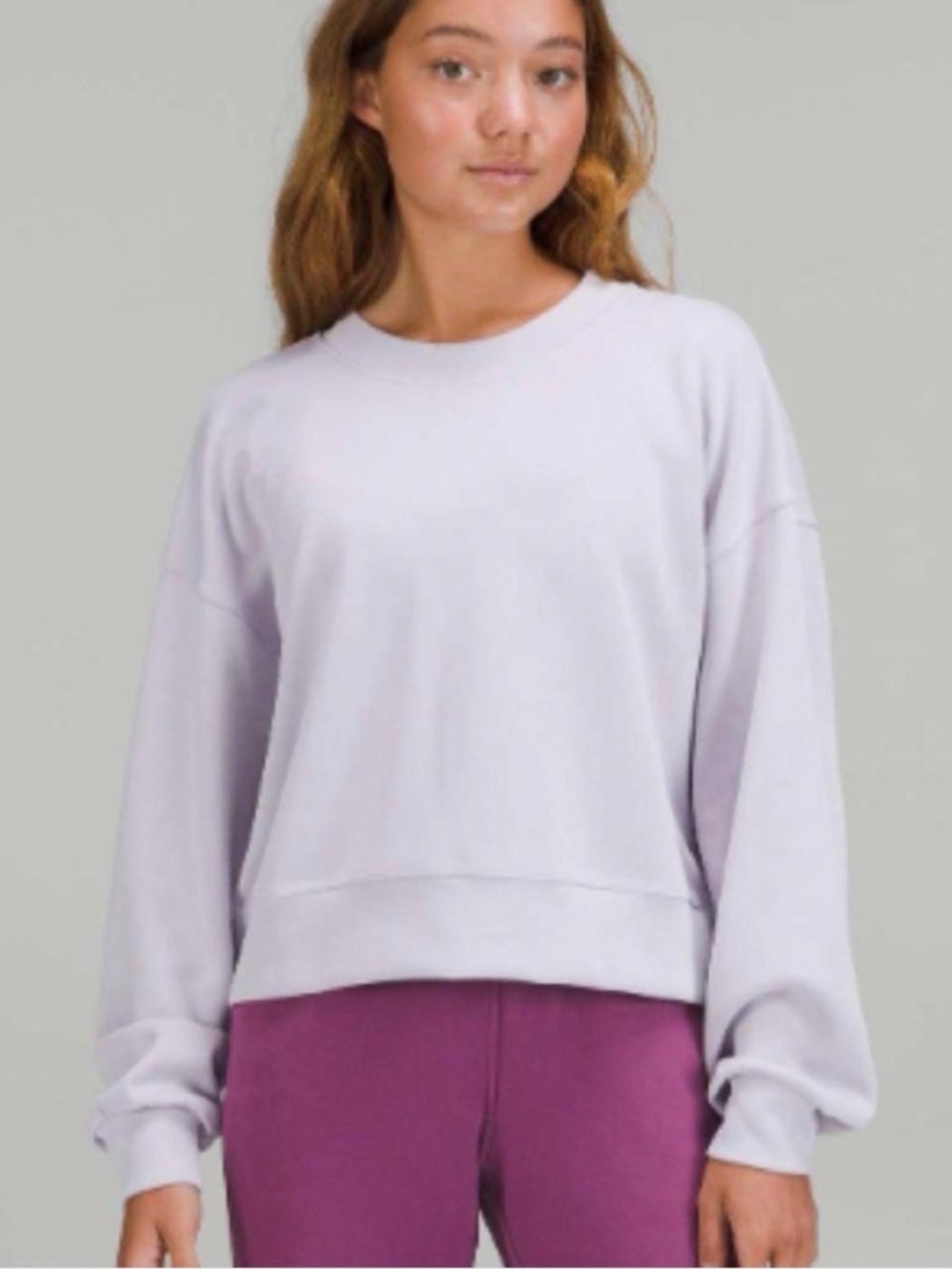 NEW! Lululemon Softstreme Perfectly Oversized Cropped Crew Lilac Ether Sz 6 $118